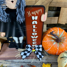 Load image into Gallery viewer, Fall Halloween decoration, Witch and black cat decor, fall kitchen countertop, mantle, Wooden Witch sign shelf sitter, witch hat arrangement