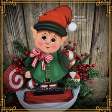 Load image into Gallery viewer, Christmas elf decoration, Holiday tiered tray, wood Elf shelf sitter, Christmas table decor, Sweets, Gingerbread, Elf and Candy Cane decor