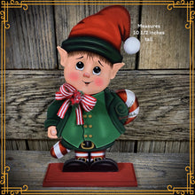 Load image into Gallery viewer, Christmas elf decoration, Holiday tiered tray, wood Elf shelf sitter, Christmas table decor, Sweets, Gingerbread, Elf and Candy Cane decor