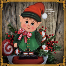 Load image into Gallery viewer, Christmas elf decoration, Holiday tiered tray, wood Elf shelf sitter, Christmas table decor, Sweets, Gingerbread, Elf and Candy Cane decor