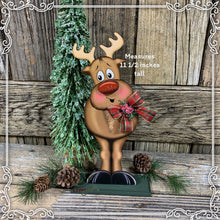 Load image into Gallery viewer, Christmas Reindeer decoration, Christmas decoration, Rudolph shelf sitter, Christmas tiered tray table decor, wooden Rudolph with Red nose