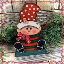 Load image into Gallery viewer, Christmas elf decoration, Holiday tiered tray, wood Elf shelf sitter, Christmas table decor, Sweets, Gingerbread, Elf and Gingerbread decor