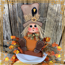 Load image into Gallery viewer, Fall Scarecrow decoration, tier tray, kitchen island fall arrangement, riser decor, wooden shelf sitter, Halloween, Farmhouse, Thanksgiving