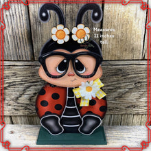 Load image into Gallery viewer, Ladybug decoration, Farmhouse summer decor, Tiered tray decor, wood ladybug sign, Summer ladybug shelf sitter, ladybug with big glasses, bee