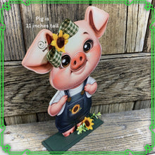 Load image into Gallery viewer, Farmhouse pig decoration, Tiered tray pig decor, pig shelf sitter, baby pig with bow, Wooden pig, pig kitchen decoration, Pig farmhouse sign
