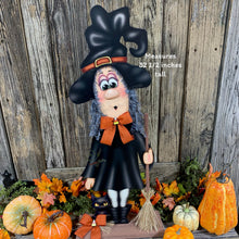 Load image into Gallery viewer, Halloween Decoration, Witch, fall porch decor, Candy corn bow, cute black cat decor, Happy Halloween sign, Witch hat arrangement, entry way