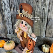 Load image into Gallery viewer, Fall decoration, Scarecrow and Pumpkin, Thanksgiving arrangement for table, cute Halloween, autumn floral, Welcome Fall sign for entryway