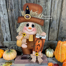 Load image into Gallery viewer, Fall decoration, Scarecrow and Pumpkin, Thanksgiving arrangement for table, cute Halloween, autumn floral, Welcome Fall sign for entryway