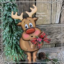 Load image into Gallery viewer, Christmas Reindeer decoration, Christmas decoration, Rudolph shelf sitter, Christmas tiered tray table decor, wooden Rudolph with Red nose