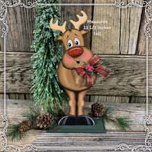 Load image into Gallery viewer, Christmas Reindeer decoration, Christmas decoration, Rudolph shelf sitter, Christmas tiered tray table decor, wooden Rudolph with Red nose