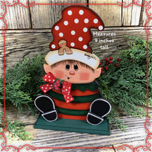 Load image into Gallery viewer, Christmas elf decoration, Holiday tiered tray, wood Elf shelf sitter, Christmas table decor, Sweets, Gingerbread, Elf and Gingerbread decor