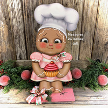 Load image into Gallery viewer, Gingerbread Decoration, Christmas centerpiece, Gingerbread home decor, baking gingerbread girl, Farmhouse Christmas kitchen, cupcake decor