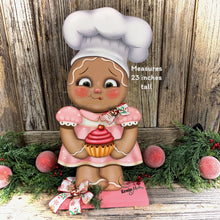 Load image into Gallery viewer, Gingerbread Decoration, Christmas centerpiece, Gingerbread home decor, baking gingerbread girl, Farmhouse Christmas kitchen, cupcake decor
