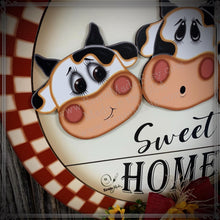 Load image into Gallery viewer, Cow door hanger, Farmhouse front door wreath, Country Farm decoration, cowgirl decor, funny wooden sign with cow heard, Sunflowers and cows