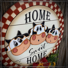 Load image into Gallery viewer, Cow door hanger, Farmhouse front door wreath, Country Farm decoration, cowgirl decor, funny wooden sign with cow heard, Sunflowers and cows