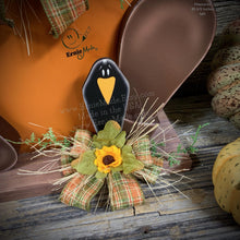 Load image into Gallery viewer, Fall Scarecrow decoration, sitting Scarecrow porch decor, Autumn arrangement for entry way, Halloween, Farmhouse, Thanksgiving pumpkin decor