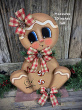 Load image into Gallery viewer, Gingerbread Decoration, Christmas centerpiece, Wooden Gingerbread with stand, gingerbread decor, gingerbread doll centerpiece, Candy decor