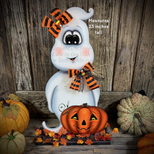 Load image into Gallery viewer, Halloween centerpiece, Halloween Decoration, Ghost Decoration, Jack o lantern decoration, Halloween, wooden Ghost, Halloween ghost Wreath,