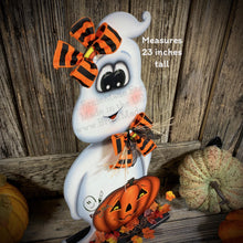 Load image into Gallery viewer, Halloween centerpiece, Halloween Decoration, Ghost Decoration, Jack o lantern decoration, Halloween, wooden Ghost, Halloween ghost Wreath,