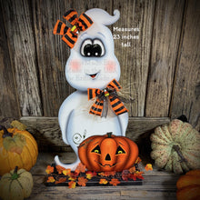 Load image into Gallery viewer, Halloween centerpiece, Halloween Decoration, Ghost Decoration, Jack o lantern decoration, Halloween, wooden Ghost, Halloween ghost Wreath,