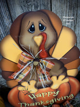 Load image into Gallery viewer, Thanksgiving centerpiece, Turkey decoration, table, mantle, shelf, porch fall decor, Wooden Pilgrim Turkey, Autumn floral table arrangement
