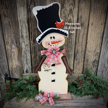 Load image into Gallery viewer, Snowman decoration, Snowman centerpiece, Holiday Winter Decor, Large wooden Snowman with stand, Christmas porch decor, Primitive snowman,