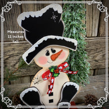 Load image into Gallery viewer, Snowman decoration, Shelf sitter Snowman, Christmas tiered tray decor, Winter tiered tray sitter, Christmas decoration, Wooden Snowman decor