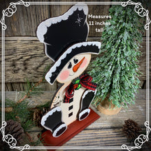 Load image into Gallery viewer, Snowman decoration, Shelf sitter Snowman, Christmas tiered tray decor, Winter tiered tray sitter, Christmas decoration, Wooden Snowman decor