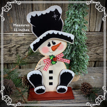 Load image into Gallery viewer, Snowman decoration, Shelf sitter Snowman, Christmas tiered tray decor, Winter tiered tray sitter, Christmas decoration, Wooden Snowman decor