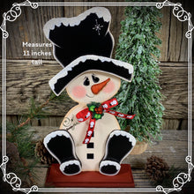 Load image into Gallery viewer, Snowman decoration, Shelf sitter Snowman, Christmas tiered tray decor, Winter tiered tray sitter, Christmas decoration, Wooden Snowman decor
