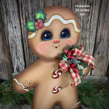 Load image into Gallery viewer, Gingerbread Decoration, Christmas centerpiece, Wooden Gingerbread with stand, gingerbread man decor, kitchen Christmas, Vintage Christmas
