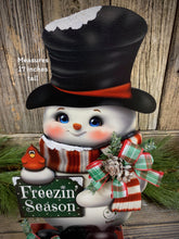 Load image into Gallery viewer, Snowman decoration, Shelf sitter Snowman, Christmas tiered tray decor, Winter tiered tray sitter, Christmas decoration, Wooden Snowman decor