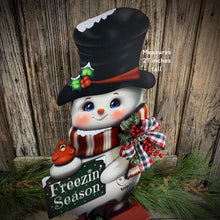 Load image into Gallery viewer, Snowman decoration, Shelf sitter Snowman, Christmas tiered tray decor, Winter tiered tray sitter, Christmas decoration, Wooden Snowman decor