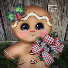 Load image into Gallery viewer, Gingerbread Decoration, Christmas centerpiece, Wooden Gingerbread with stand, gingerbread man decor, kitchen Christmas, Vintage Christmas
