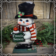 Load image into Gallery viewer, Snowman decoration, Shelf sitter Snowman, Christmas tiered tray decor, Winter tiered tray sitter, Christmas decoration, Wooden Snowman decor