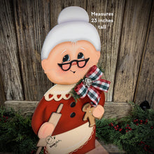 Load image into Gallery viewer, Mrs. Clause decoration, Christmas Gingerbread centerpiece, wood shelf sitter, Gingerbread kitchen baking table decor, Gingerbread doll decor