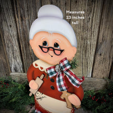 Load image into Gallery viewer, Mrs. Clause decoration, Christmas Gingerbread centerpiece, wood shelf sitter, Gingerbread kitchen baking table decor, Gingerbread doll decor