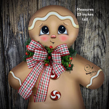 Load image into Gallery viewer, Gingerbread Decoration, Christmas door hanger, Gingerbread Christmas wreath for front door, gingerbread man, vintage Christmas sign for door