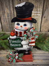 Load image into Gallery viewer, Snowman decoration, Shelf sitter Snowman, Christmas tiered tray decor, Winter tiered tray sitter, Christmas decoration, Wooden Snowman decor