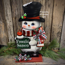 Load image into Gallery viewer, Snowman decoration, Shelf sitter Snowman, Christmas tiered tray decor, Winter tiered tray sitter, Christmas decoration, Wooden Snowman decor