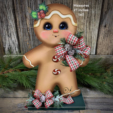Load image into Gallery viewer, Gingerbread Decoration, Christmas centerpiece, Wooden Gingerbread with stand, gingerbread man decor, kitchen Christmas, Vintage Christmas