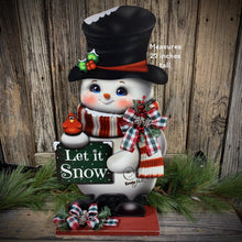 Load image into Gallery viewer, Snowman decoration, Shelf sitter Snowman, Christmas tiered tray decor, Winter tiered tray sitter, Christmas decoration, Wooden Snowman decor