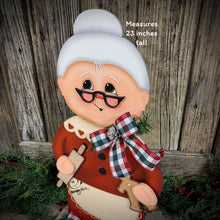 Load image into Gallery viewer, Mrs. Clause decoration, Christmas Gingerbread centerpiece, wood shelf sitter, Gingerbread kitchen baking table decor, Gingerbread doll decor