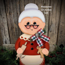 Load image into Gallery viewer, Mrs. Clause decoration, Christmas Gingerbread centerpiece, wood shelf sitter, Gingerbread kitchen baking table decor, Gingerbread doll decor