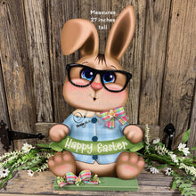 Load image into Gallery viewer, Spring Decoration, Easter Bunny centerpiece, Vintage Easter Rabbit, Farmhouse decor wooden Bunny with Easter sign, Bunny holding Spring sign