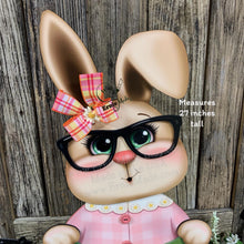 Load image into Gallery viewer, Spring Decoration, Easter Bunny centerpiece, Vintage Easter Rabbit, Farmhouse decor wooden Bunny with Easter sign, Bunny holding Spring sign