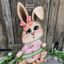 Load image into Gallery viewer, Spring Decoration, Easter Bunny centerpiece, Vintage Easter Rabbit, Farmhouse decor wooden Bunny with Easter sign, Bunny holding Spring sign
