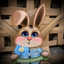 Load image into Gallery viewer, Spring Decoration, Easter Bunny centerpiece, shelf sitter, Vintage Easter Farmhouse decor, wood Bunny with Easter sign, Primitive rabbit
