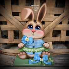 Load image into Gallery viewer, Spring Decoration, Easter Bunny centerpiece, shelf sitter, Vintage Easter Farmhouse decor, wood Bunny with Easter sign, Primitive rabbit