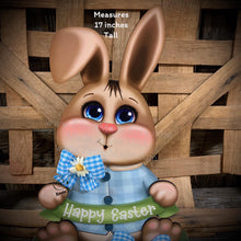 Load image into Gallery viewer, Spring Decoration, Easter Bunny centerpiece, shelf sitter, Vintage Easter Farmhouse decor, wood Bunny with Easter sign, Primitive rabbit